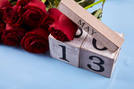 Red roses on background. Greeting card. Calendarの写真素材