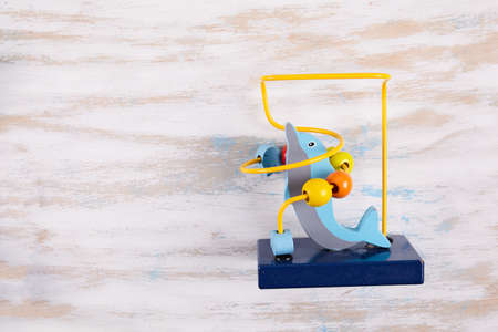 Background with color toys. Top view. Flat lay. Copy space for textの写真素材