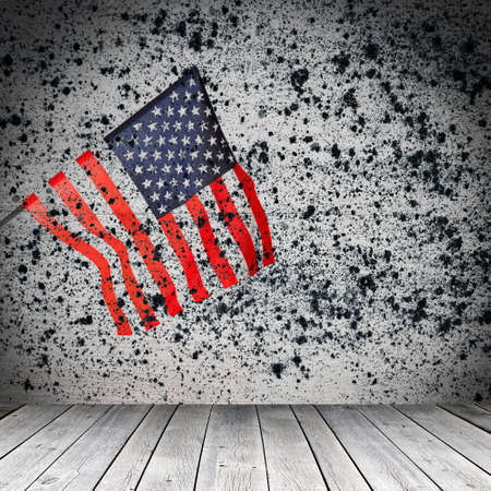 Abstract grunge wall with american flag. Scratched background
