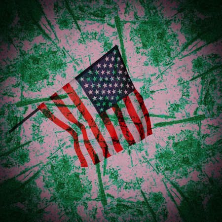 Abstract grunge wall with american flag. Scratched backgroundの写真素材