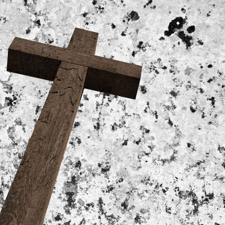 Old wood cross on wall background. Christian concept
