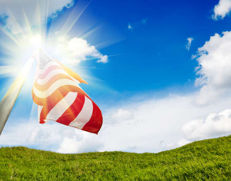 American flag on blue sky outdoor. Nature backgroundの写真素材
