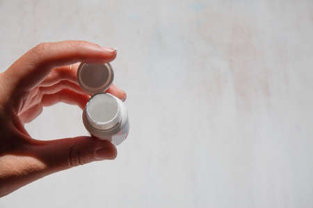 platen for painting and brush with hand. Design interior background. Wall textureの写真素材