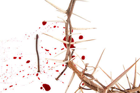 crown of thorns and cross isolated on white. easterの写真素材