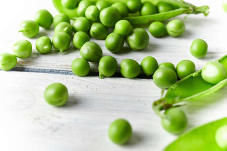 Fresh green peas close up. Food ingredients. Nature backgroundの写真素材