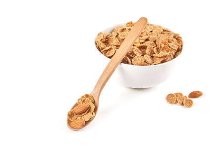 Multi grain flakes isolated on white background. Health foodの写真素材