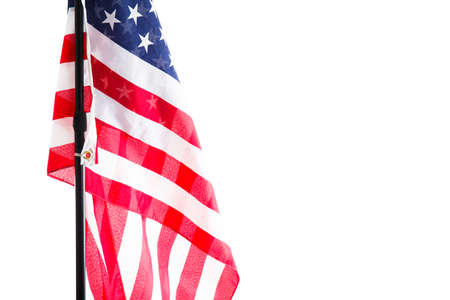 American flag isolated on white background. Object close upの写真素材