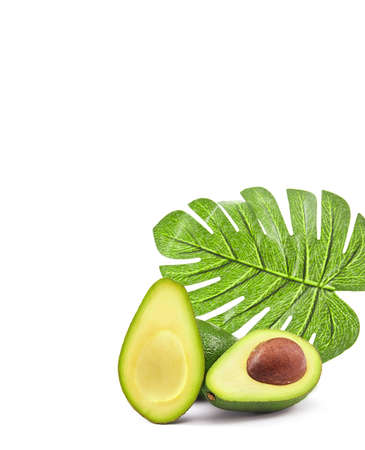 Fresh green avocado isolated on white background. Food ingredients. Vegan concept