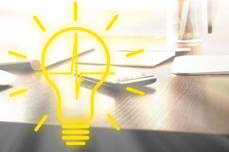 Double exposed of business man using smartphone and desktopの写真素材