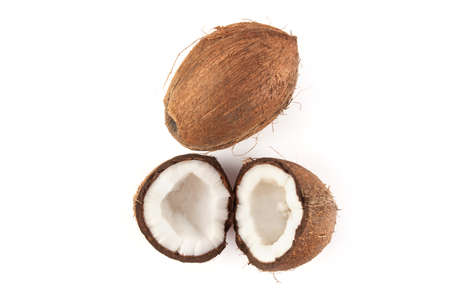 Ripe fresh coconut isolated on white. Food ingredients