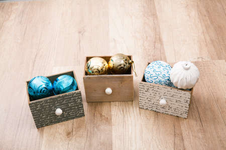 Christmas border of ornaments isolated on a white background. Happy new yearの写真素材