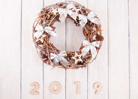 christmas wreath with decorations isolated on white background