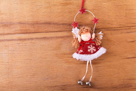 Christmas background with decoration on dark wooden boardの写真素材