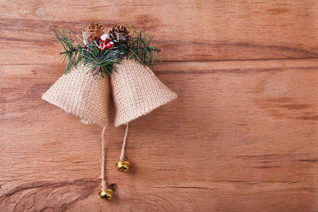 Christmas background with decoration on dark wooden board