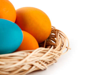 Perfect colorful handmade easter eggs isolated on a white backgroundの写真素材