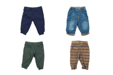 Stylish baby pants isolated on white backgroundの写真素材