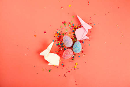 Colorful eggs with frame. Happy easter day. Creative background