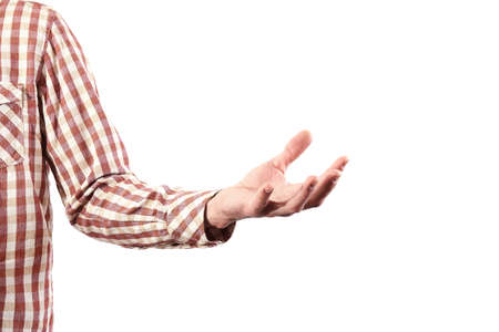 Hands holding something on white background with clipping pathの写真素材