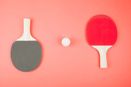Pin-pong rubbers and a ball on close up. Sport conceptの写真素材