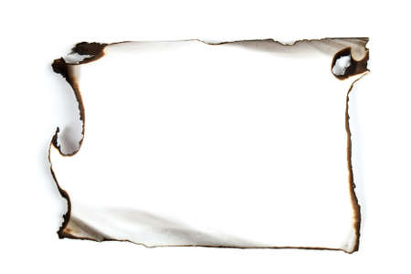 old burnt paper on white background. Retro texture
