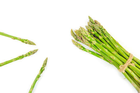 Fresh green asparagus on white background. Food ingredients. Health foodの写真素材