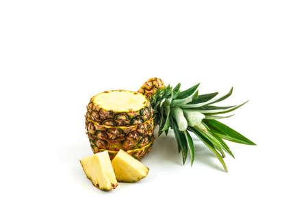 Ripe fresh pineapple isolated on white background. Tropic fruits. Food ingredients