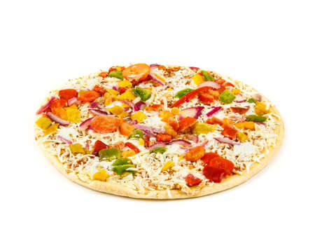 Fresh pizza with cheese isolated on white background. Food ingredientsの写真素材