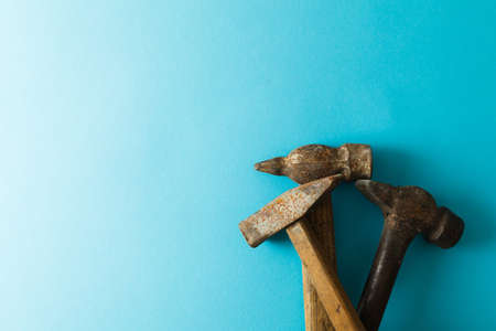 Old hummer on wood desk with place for textの写真素材