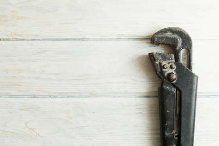 construction tools on wooden background with space for copy. Hammer, screwdriver, wrenchの写真素材