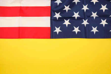 American flag on color background. Place for textの写真素材