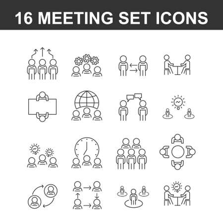 set of meeting icons on white background. Icon for businessのイラスト素材