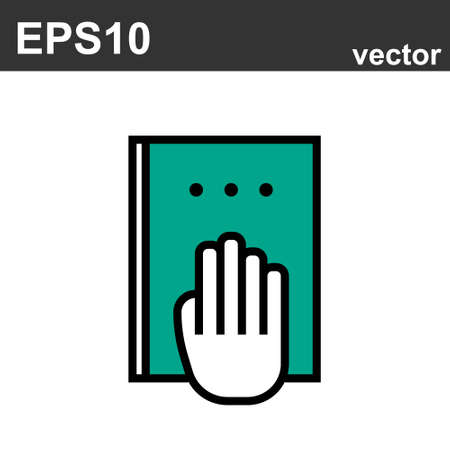 Book with hand. Flat line icons set of mental wellness, best friends society. Unique color flat design pictogram with outline elements. Premium quality vector graphics concept for web.のイラスト素材