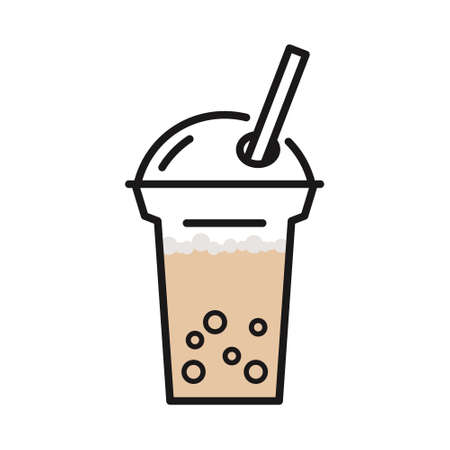 Original bubble milk tea, simple flat design. Isolate on white background. Coffee cupのイラスト素材