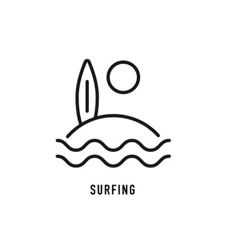 Surfing icon in line style on white background. Vector signのイラスト素材