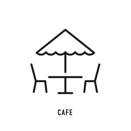 Cafe icon in line style on white background. Vector signのイラスト素材