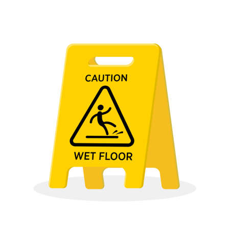 Wet floor sign on white. Isolated flat vector illustration.のイラスト素材