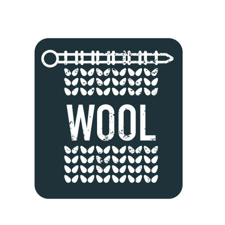 Wool emblem with knitted fabric and needle. Label for hand made, knitting or tailor shop.のイラスト素材