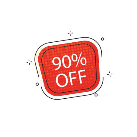 Tag price label sale 90% off. Vector sign on white