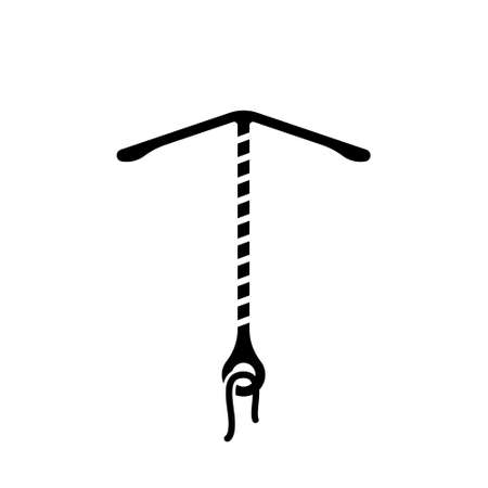Silhouette Birth control IUD. Outline icon of copper intrauterine device with strings. Female contraceptive illustration.のイラスト素材
