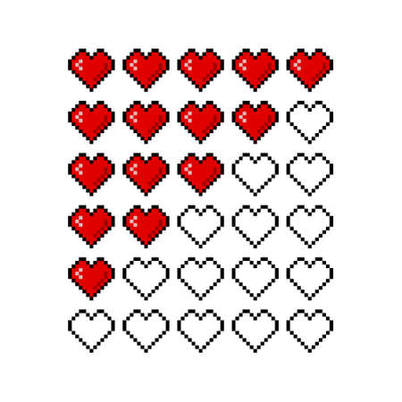 Pixel game life bar. Vector art 8 bit health heart bar. Gaming controller, symbols set.のイラスト素材