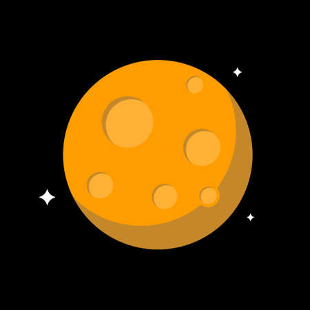 Moon, Flat design, vector illustration, isolated on black backgroundのイラスト素材
