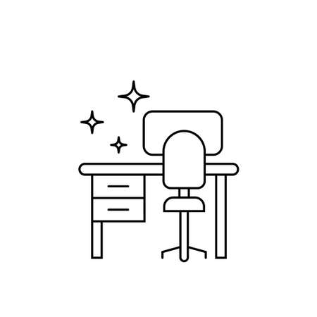 Cleaning table desk linear icon. Thin line illustration. Keeping workplace clean. Tidy home or office desk. Contour symbol.のイラスト素材