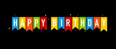 Happy Birthday Banner on black Background - Editable Vector Illustrationのイラスト素材