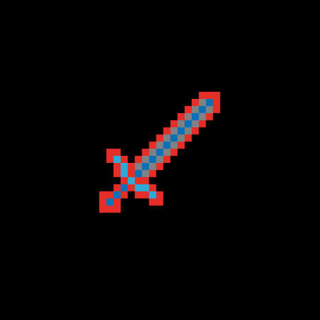 pixel arsenal red color. sword icon on black background. Vectorのイラスト素材