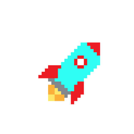 Rocket icon in retro game style. Pixel art. Vector illustration.のイラスト素材