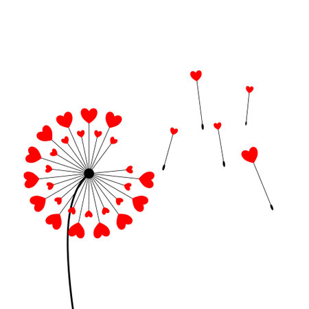 Romantic Valentine's background. Dandelions with flying hearts. February 14 holiday of love. Vectorのイラスト素材