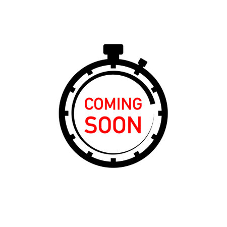 Coming soon label. vector sign with clockのイラスト素材