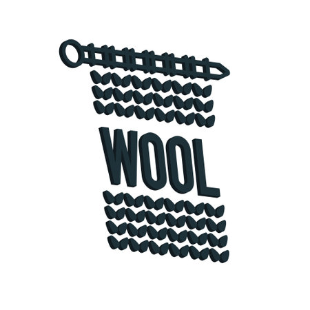 3d Wool emblem with knitted fabric and needle. Label for hand made, knitting or tailor shop.のイラスト素材