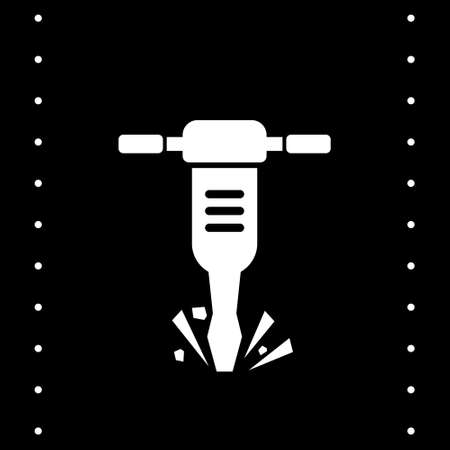 jackhammer with pieces of stones vector icon isolated on black backgroundのイラスト素材