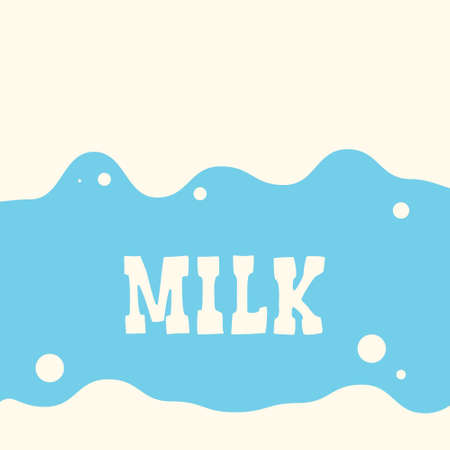 Modern poster fresh milk with splashes on a light blue background. Vector illustration in flat minimalistic styleのイラスト素材